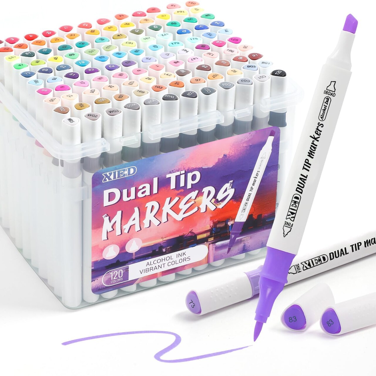 120 Colors Alcohol Markers Set for Adults and Kids in Coloring (Chisel & Fine)
